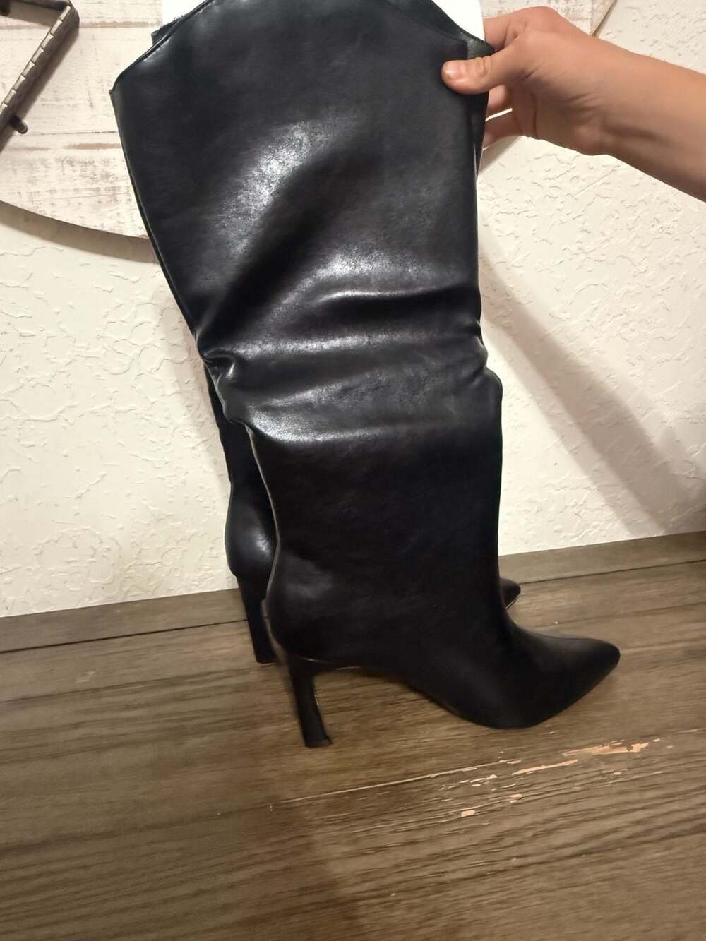 Journee Collection Black Pointed-Toe Stiletto Knee-High Boots Size 8.5